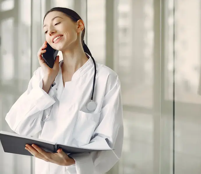 Nurse using phone